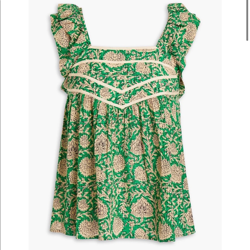 BA&SH Gathered ruffle-trimmed floral-print jacquard top